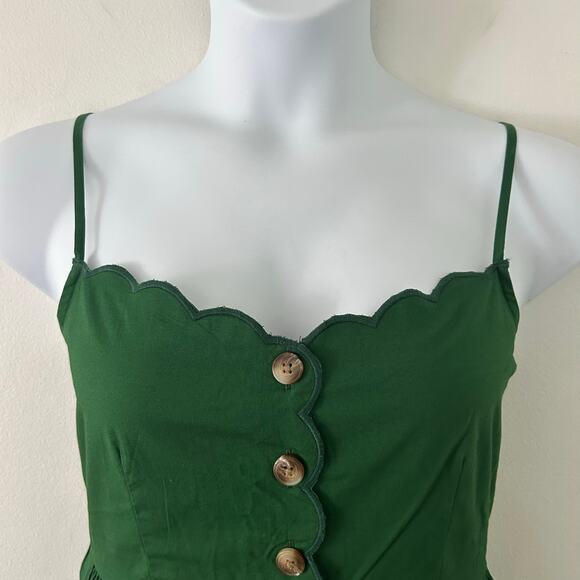 J. Crew Factory Women's Scallop-Trim Button-Front Midi Dress Fern Canyon 6 New - Picture 3 of 10